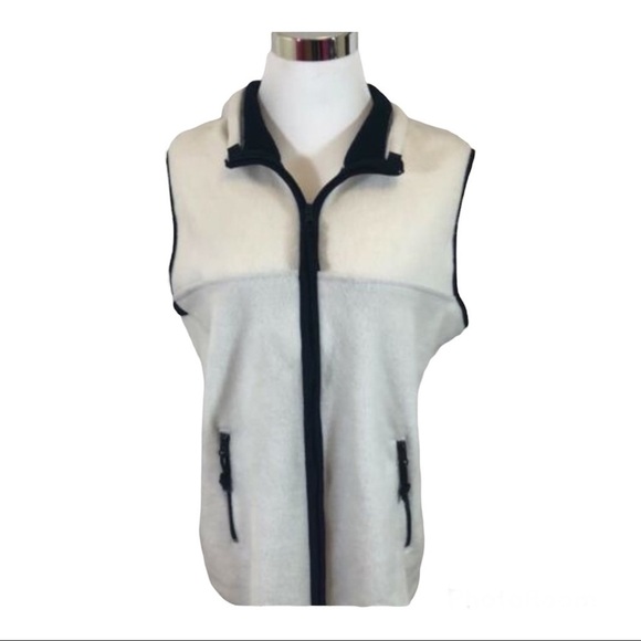 Carolyn Taylor Sport Womens Vest Size M Zip Front Pockets Ivory Blue Fleece Warm - Picture 2 of 11